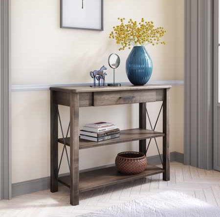 Small 2-tiered brown wood table.