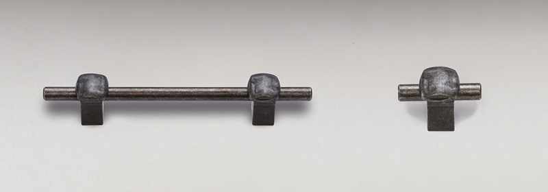 Distressed nickel finish knob and pull.
