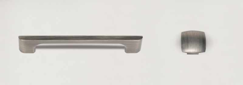 Large nickel finish pull and knob.