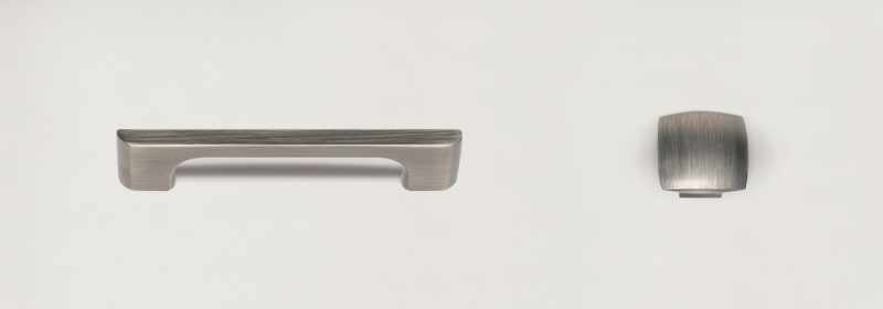 Nickel finish pull and knob.
