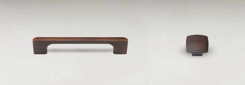 Oil rubbed bronze finish pull and knob.