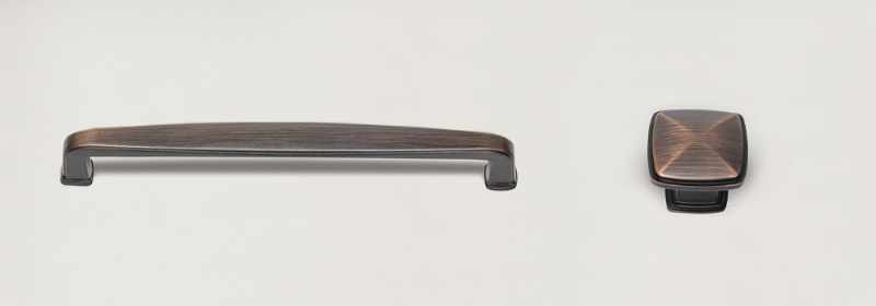 Large oiled bronze finish pull and knob.
