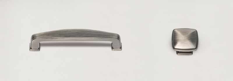 Nickel finish pull and knob.