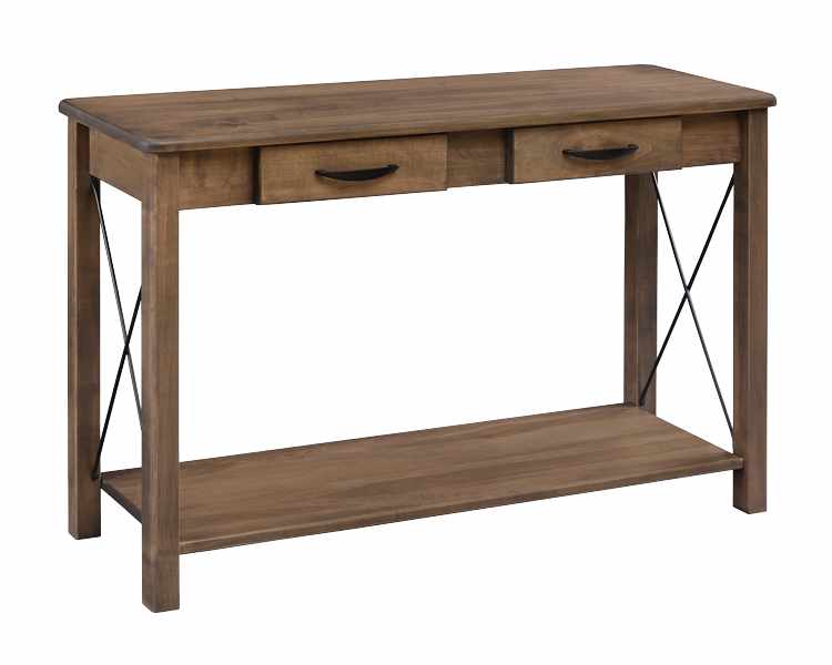 Tall table with 2 drawers and bottom shelf.