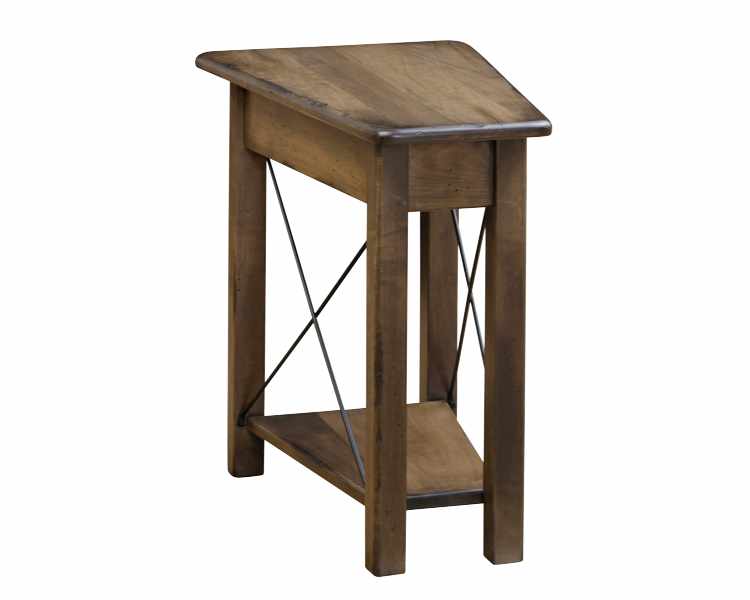 Wedge-shaped end table for small spaces.