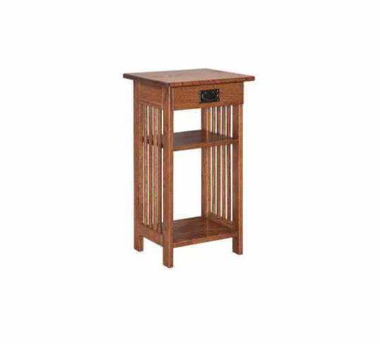 Side table with drawer and 2 open shelves.