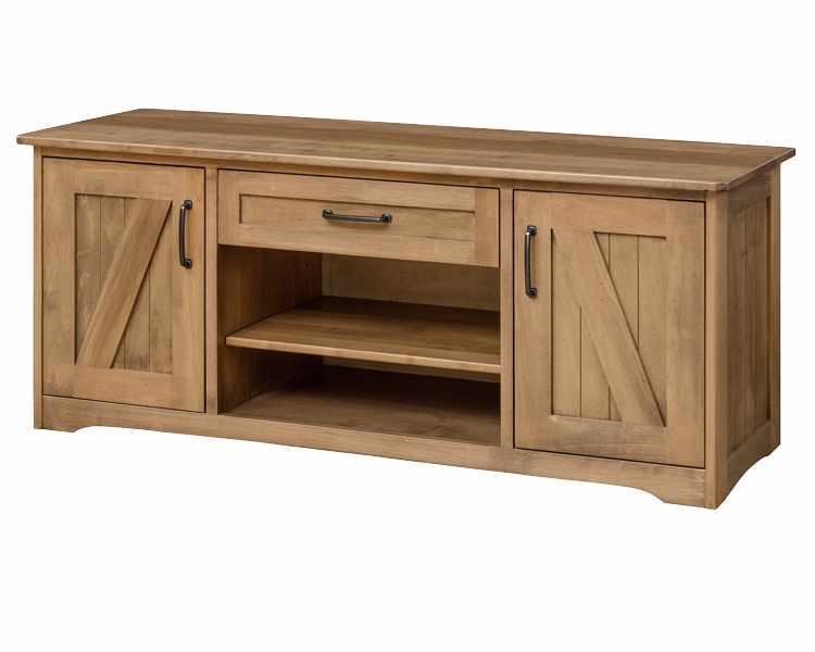 60 inch entertainment center with adjustable shelf and 2 side storage areas with doors, sized for large TV. 