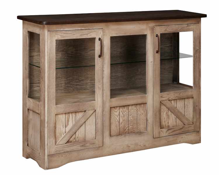 Dining room server with 3 glass doors.