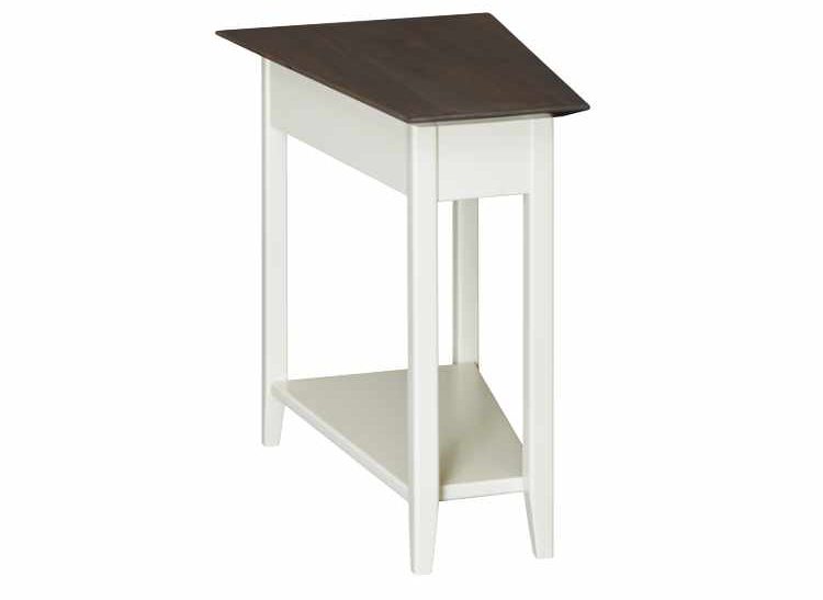 Wedge-shaped end table for small spaces.