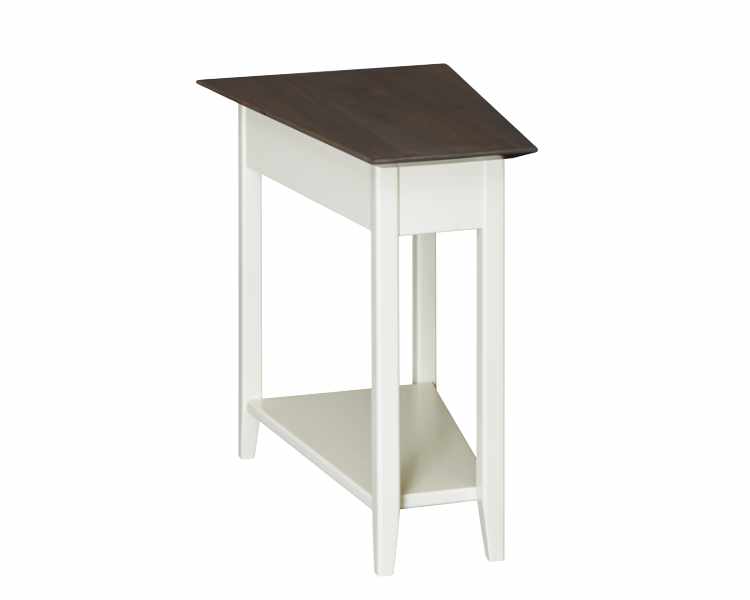 Wedge-shaped end table for small spaces.