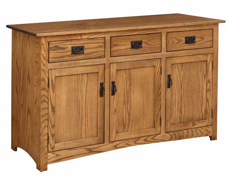 3-door, 3-drawer oak finish buffet.