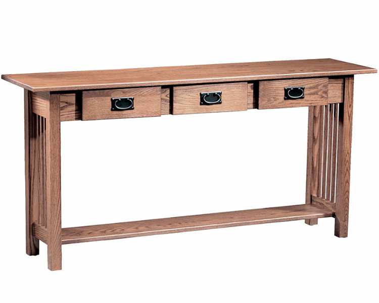Large ofa table with 3 top drawers.
