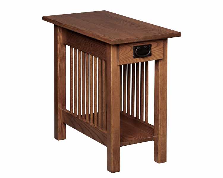 Chairside table with top drawer and open bottom shelf.
