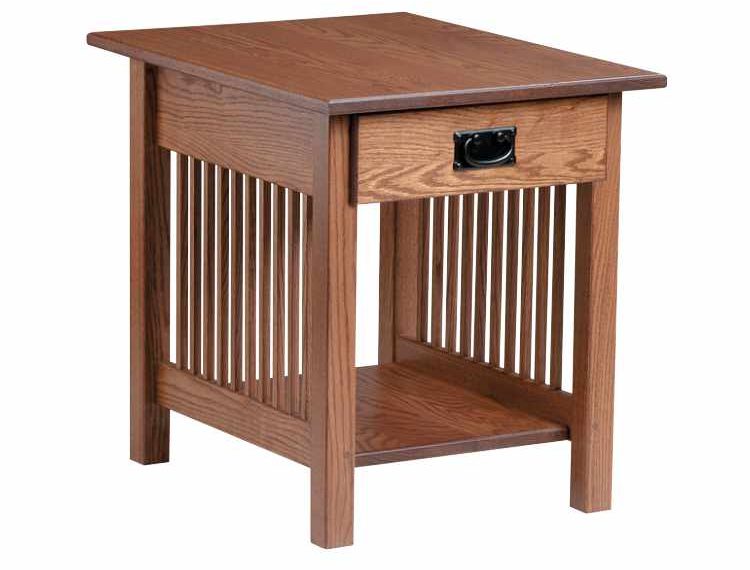 End table with open bottom shelf and top drawer.