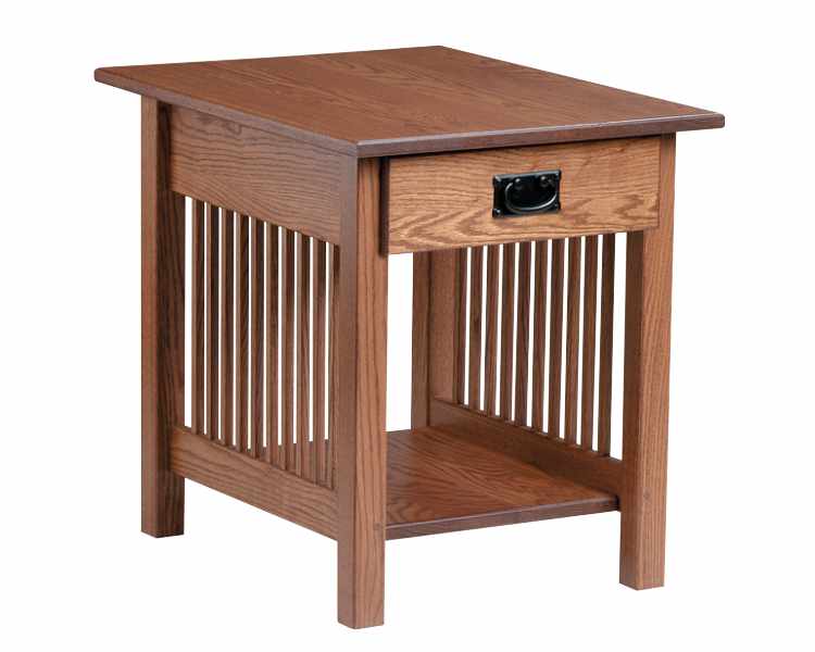End table with open bottom shelf and top drawer.