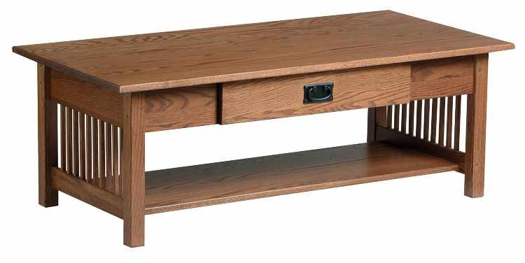 Large coffee table with drawer and open bottom shelf.