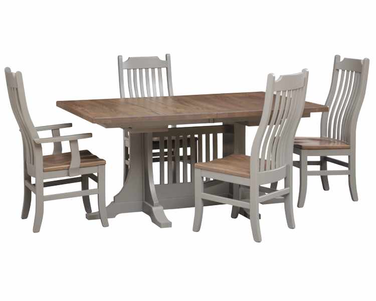 Dining room table with 1 arm chair and 3 side chairs chairs.