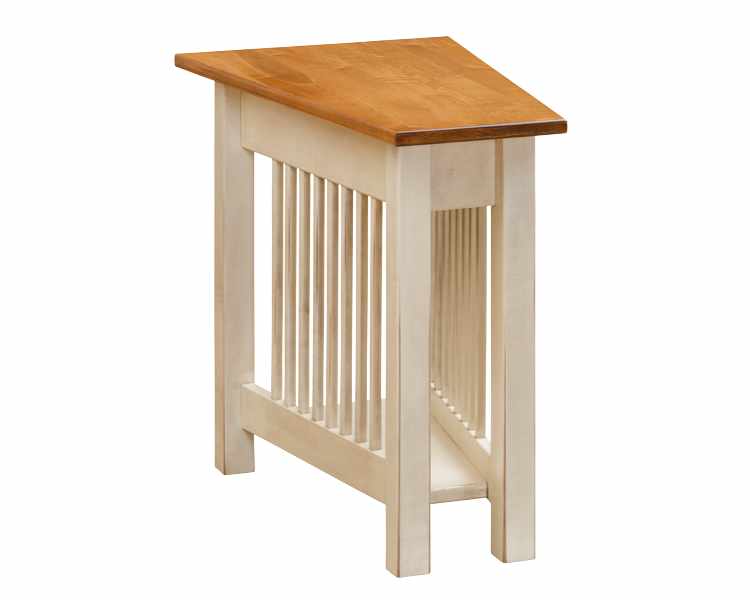 Wedge-shaped end table for small spaces.