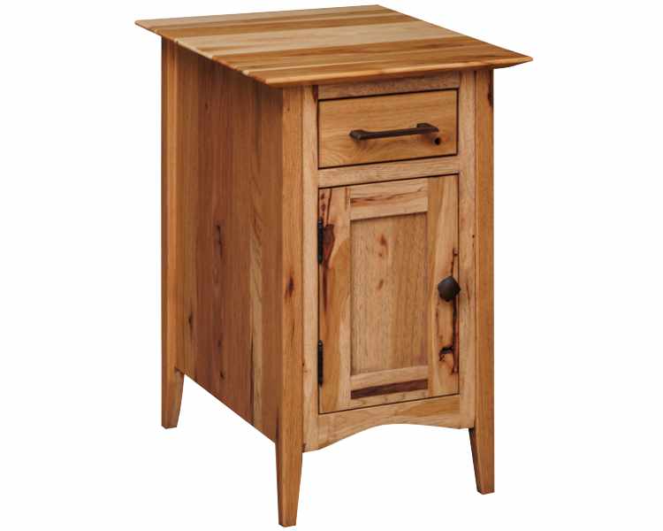 Chair side table with 1 drawer and 1 door.