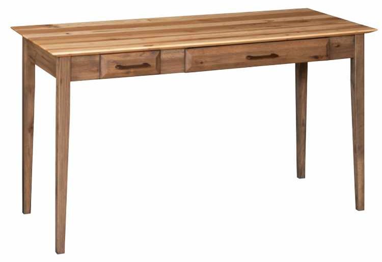 Large desk with keyboard and storage drawers.