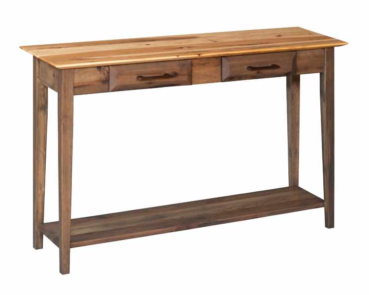 Tall sofa table with 2 drawers and open bottom shelf.