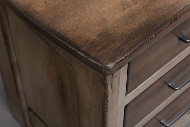 Dresser top with a distressed wood finish.