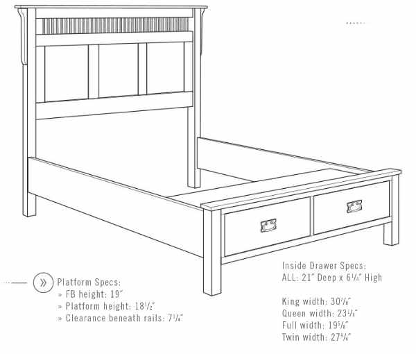 Illustration of bed frame with 2 drawers.