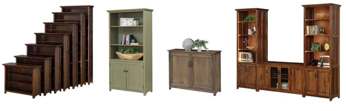 4 different size bookcases.