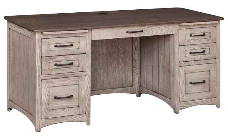 Large, light stain finish, desk.