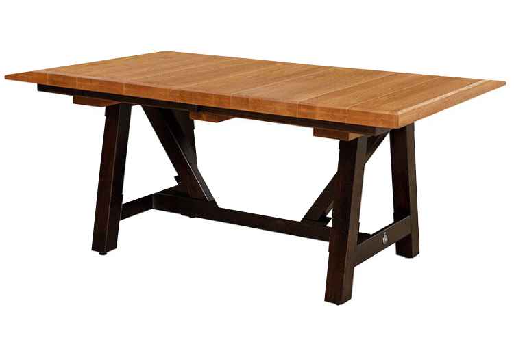 Dining table, 1-inch thick top and self-storing expansion leaves.