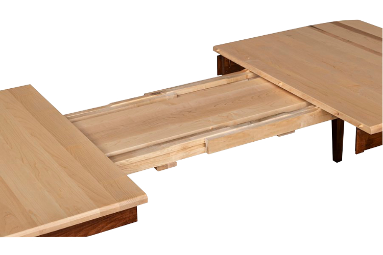 Detail view of dining table slide-out extension leaves.