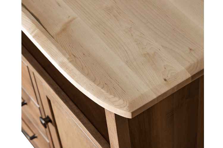 Detail view of curved, beveled edge of server top.