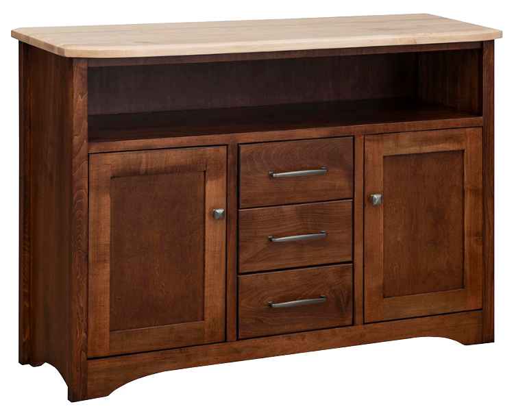 2-door server with 3 drawers and open shelf.
