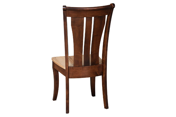 Bar height dining/kitchen chair in dark wood stain finish.