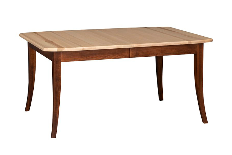 Dining room table in medium dark wood finish.