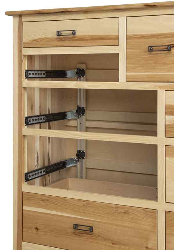 Drawer rails showing safety interlocking system.