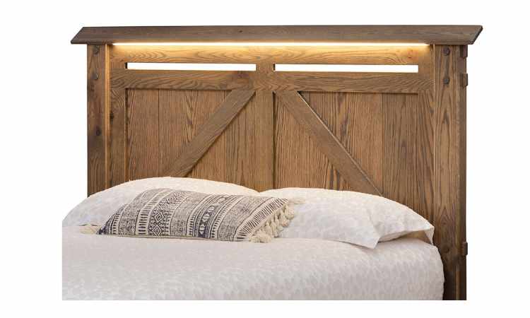 Detail view of headboard with built-in lighting option.