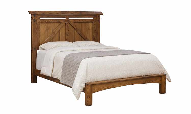Queen size bed frame with low profile footboard.