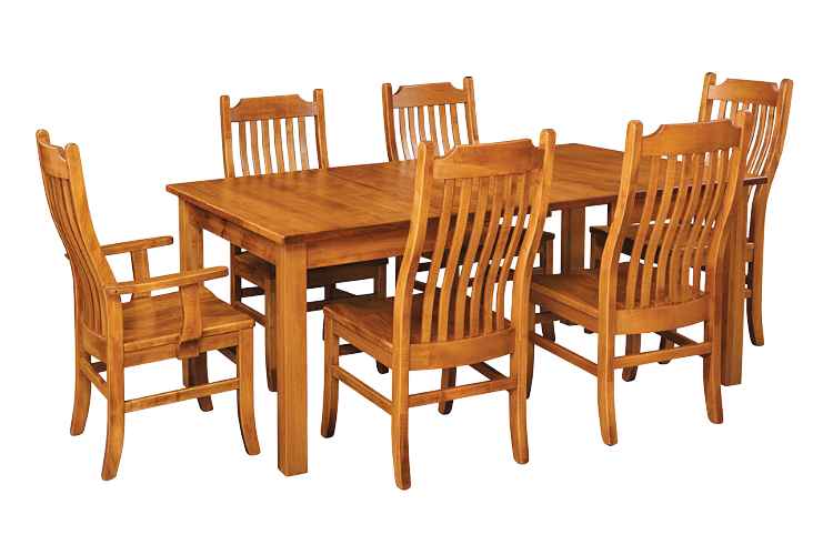 Dining table with 2 arm and 4 side chairs.