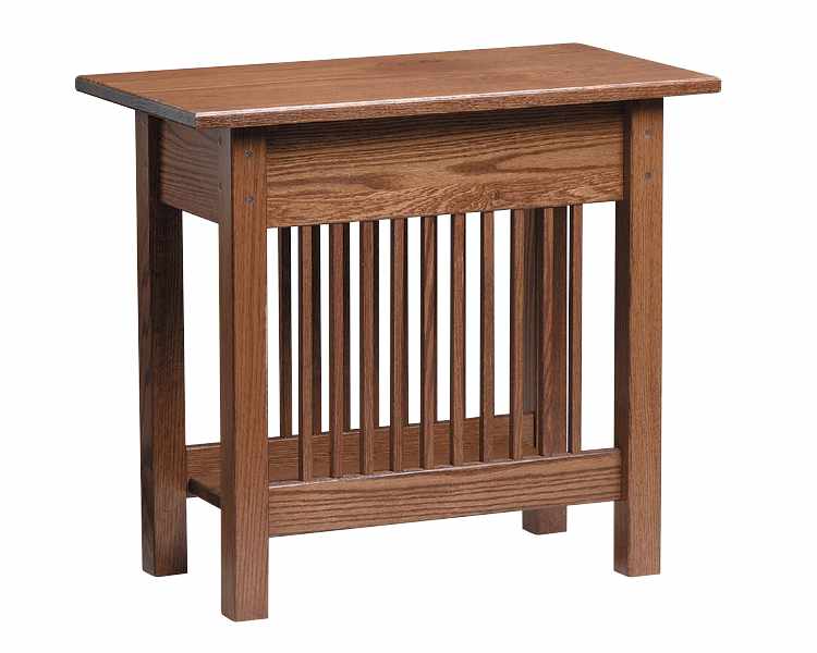 Oak finish Mission-style chairside table.