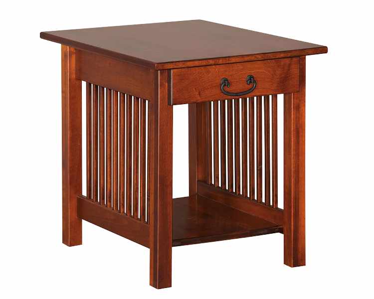 Classic Mission-style end table with drawer, in harvest oak finish.