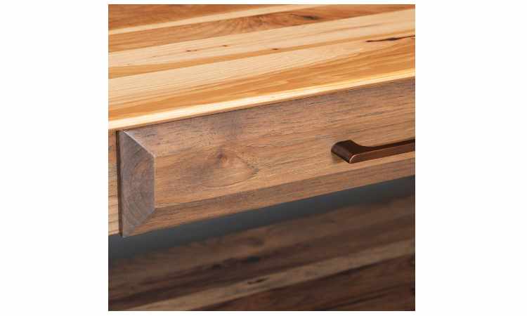 Detail view of beveled edge drawer front.