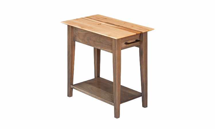 Closed top view of lift-top chairside table in natural finish.