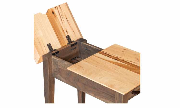 Closeup view of open table compartment.