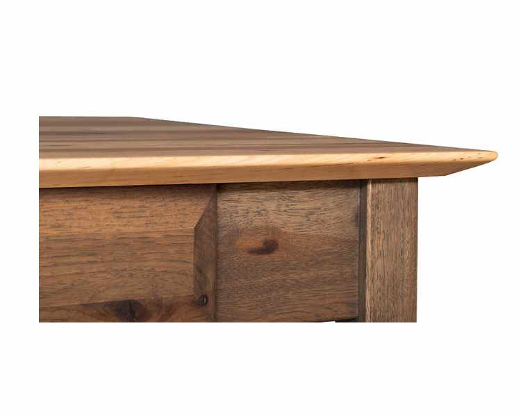 Beveled edge table top closeup view.
