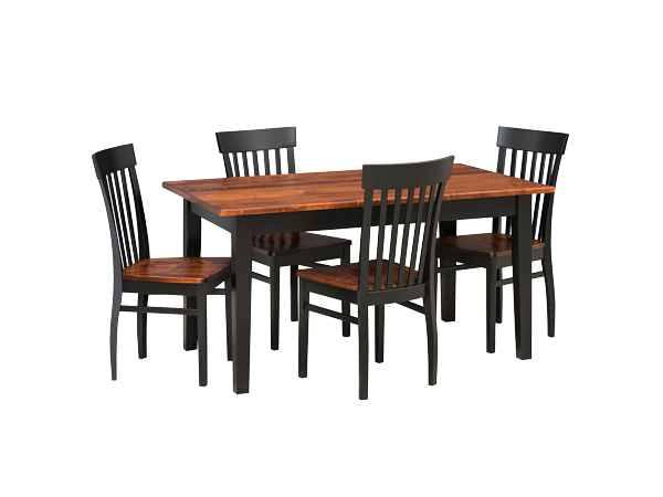 5-foot farm table with 4 chairs in black maple finish.