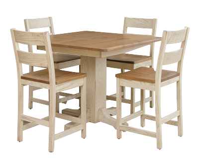 Square pedestal table with 4 chairs, 2-tone finish.