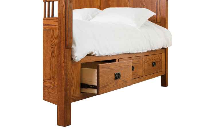 Closeup view of open drawer on Mission Deluxe Bed.