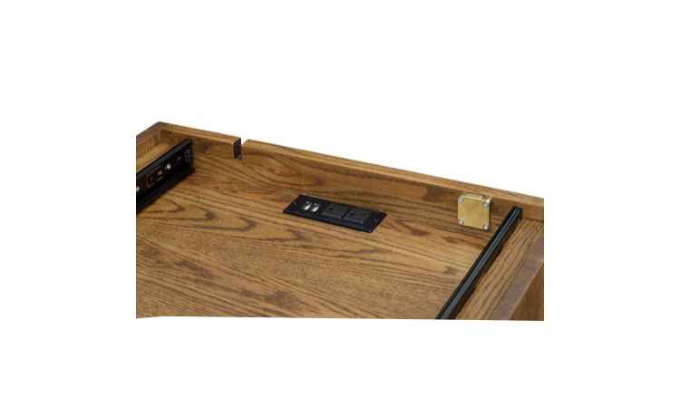 Closeup view of open drawer with optional power ports.