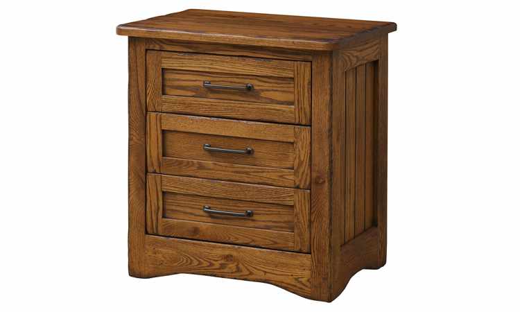 Oak finish 3-drawer nightstand.